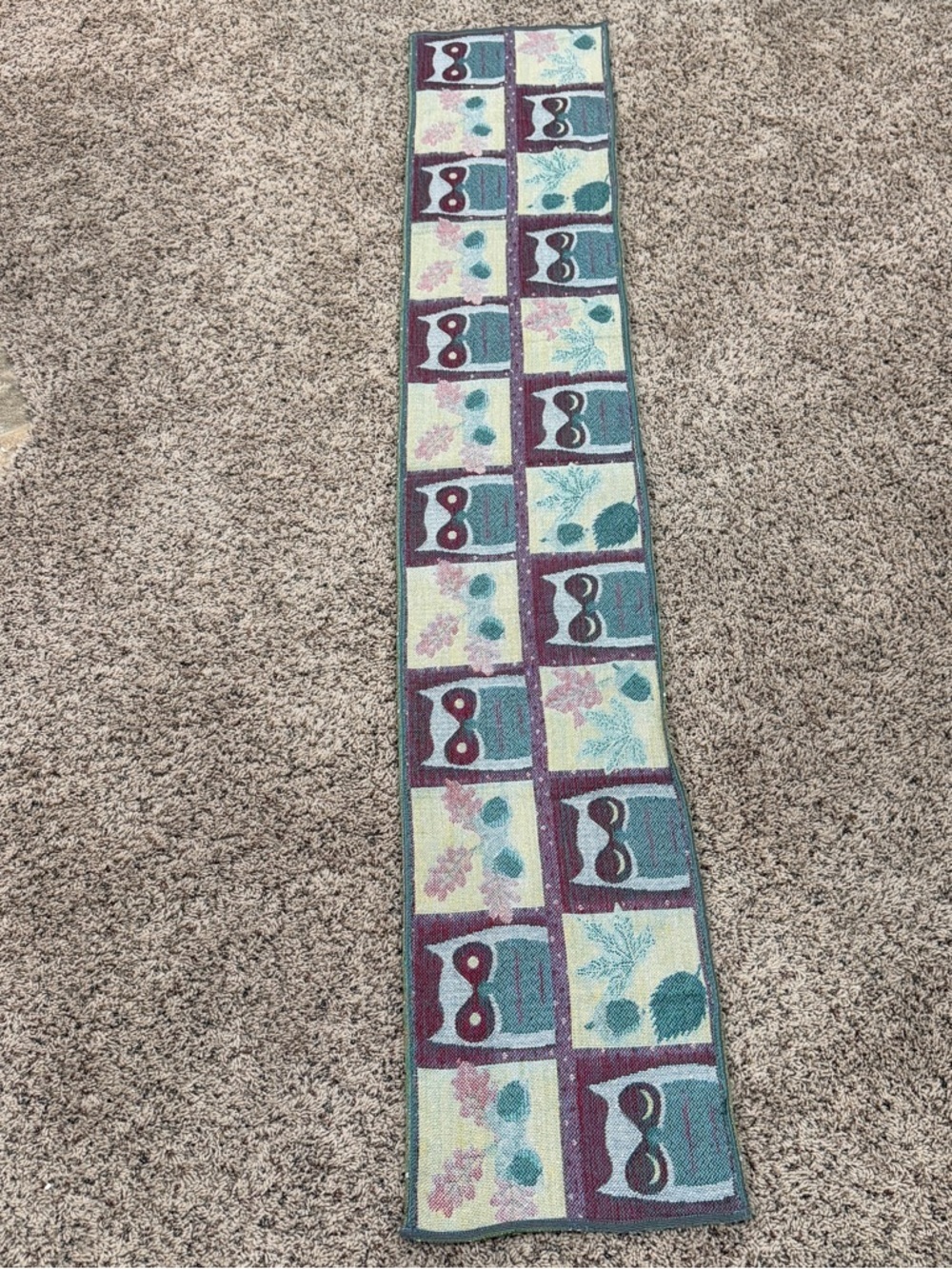 Fall Autumn Owl & Acorn Tapestry Table Runner - Green, Brown, Red - Picture 7 of 7